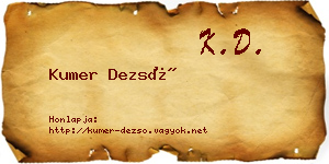 Kumer Dezső névjegykártya